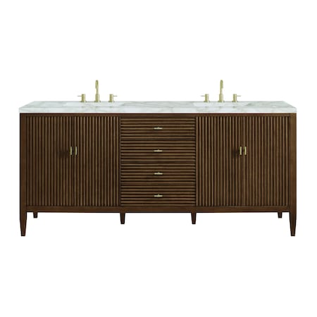 James Martin Vanities Myrrin 72'' D Vanity, Mid Century Walnut w/ Victorian Sil Silestone Top w/FreePower Wireless Charger 485-V72-WLT-FVSL