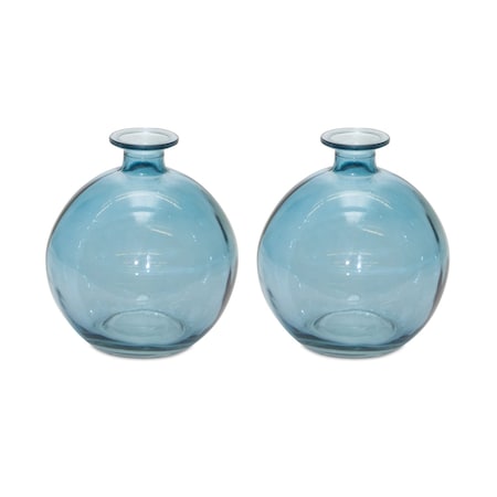 Homeroots Set of Two Blue Glass Round Table Vase, 2PK 516227