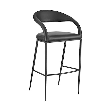 Armen Living Ramona 30in Bar Stool with Matte Black Iron and Black Faux Leather LCRABABLK30
