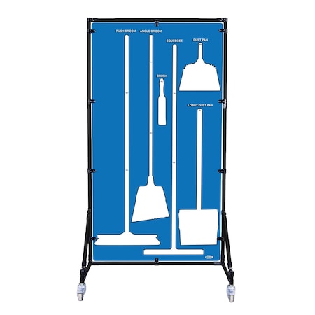 5S Supplies Housekeeping Shadow Board Broom Station V3, Blue / White Shadows, Kit, No Text HSB-V3-BLUE/WHITE-KIT-NO TEXT