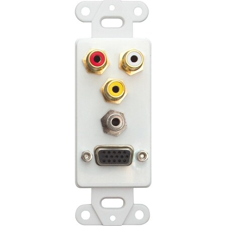 Cable Wholesale Decora Wall Plate Insert, White, with 1 VGA, 3.5mm Stereo and 3 RCA 301-5000