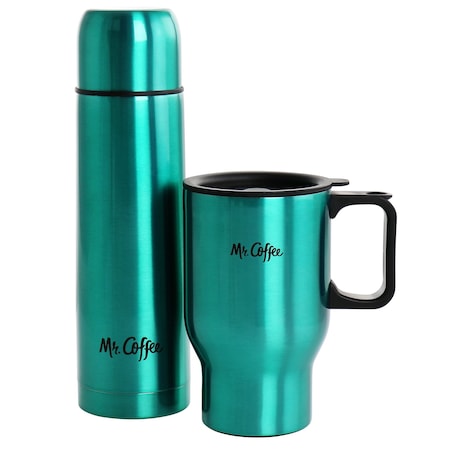 Mr. Coffee Javelin 2 Piece Thermal Bottle and Travel Mug Set in Emerald Green 136624.02