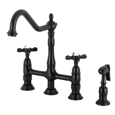 Kingston Brass Bridge Kitchen Faucet with Brass Sprayer, Matte Black KS1270BEXBS