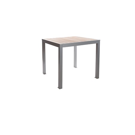 Bfm Seating Seaside 4-Leg Bolt-Down Table 35x35, Synthetic Gray Teak Top, Soft Gray Frame PH4L3535GRSG