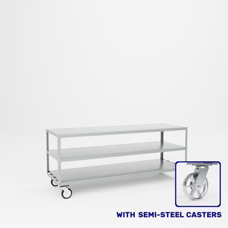 Pucel Three Shelf Mobile Table, 72 in W x 30 in H x 24 in D, Light Blue MT-2472-3S