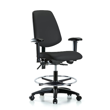 Blue Ridge Ergonomics Medium Bench Chair Adjustable Arms, 22" to 29" Height, Vinyl, Black BR-VMBCH-MB-RG-T1-A1-CF-RC-8540