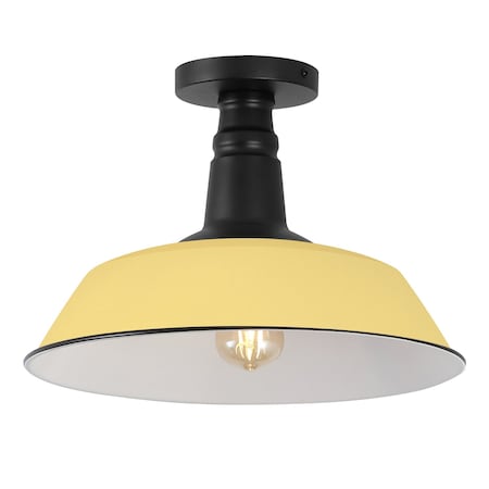 Jonathan Y Camila 14" 1-Light Classic Industrial Indoor/Outdoor Iron LED Semi Flush Mount, Matte Yellow JYL7617H