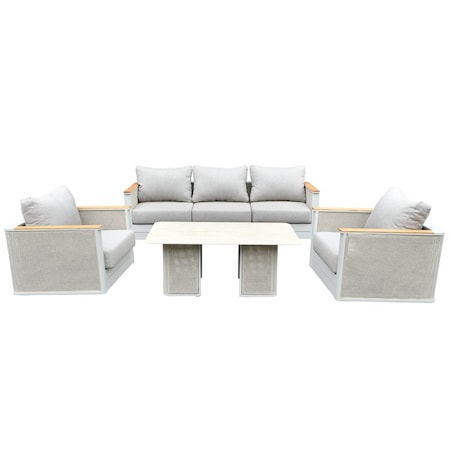 Leisuremod Arvin 4-Pc Aluminum Patio Set, Sintered Stone Table, Rust-Resistant, 4PK AOCS48-83-33GR