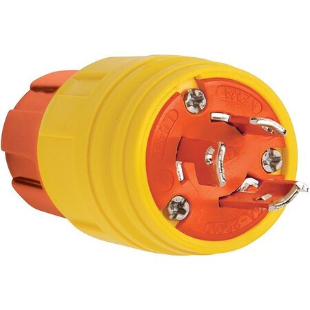 Pass & Seymour Locking Plug, 15 A, 250V AC, Single Phase, 2 Pole, Screw Terminals, Yellow 24W49AM