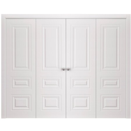 Sartodoors Sliding Closet Double Bi-fold Doors 72 x 96 inches, BASIC 9233 White, Sturdy Tracks Moldings Trims BASIC9233DBF-SKIN-7296