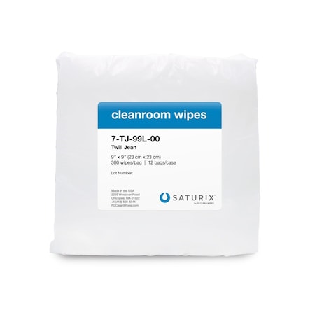 Saturix 100% Knit Twill Jean Cleanroom Wipes, 9 in x 9 in, 300 wipes per bag 7-TJ-99L-00