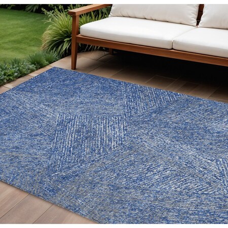 Homeroots 9' X 12' Navy Blue Gray And Ivory Abstract Washable Indoor Outdoor Area Rug 597032