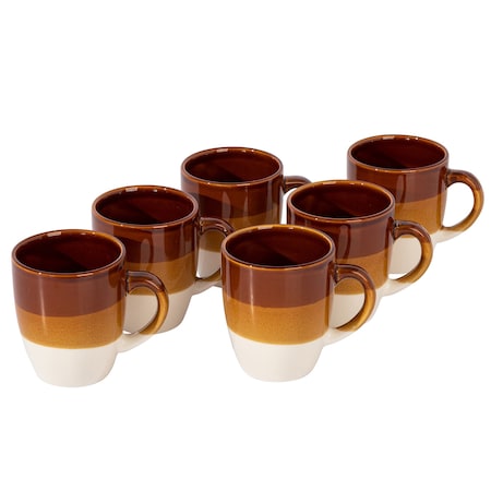 Gibson Home Yellowstone 6 Piece 12 Ounce Stoneware Mug Set in Brown and White 138400.06R