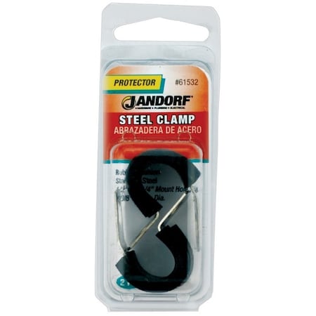 Jandorf Cushion Clamp, 3/8 in Max Bundle Dia, 1/2 in W, Rubber/Stainless Steel, Black 61532