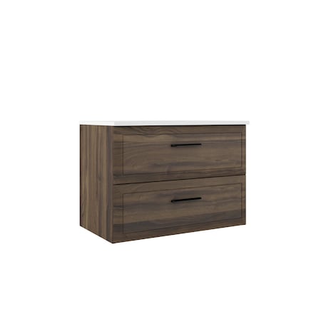 Homeroots 32" Dark Brown Wood Freestanding Bathroom Vanity With White Sink And Two Drawers 627381