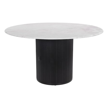 Homeroots 56" White and Black Marble and Solid Wood Pedestal Base Round Top Dining Table 572224