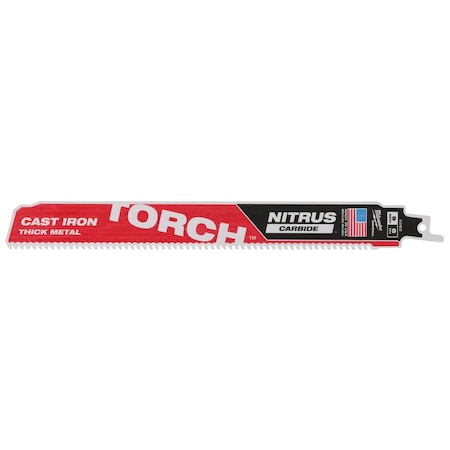 Milwaukee Tool 9 in. 8 TPI SAWZALL THE TORCH with Nitrus Carbide Reciprocating Saw Blade for Cast Iron & Metal 48-00-5262