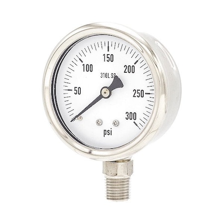 Zoro Select Pressure Gauge, 1/4 in NPT, Bottom Location PRO-301D-254H
