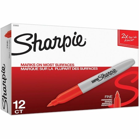 Sanford Sharpie, SUPER PERMANENT MARKER, FINE BULLET TIP, RED, DOZEN 33002