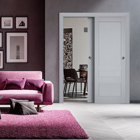 Sartodoors Sliding Closet Bypass Doors Grey 56x80 (2* 28x80) Solid Core Modern Interior VEREGIO7411DBD-GRE-56