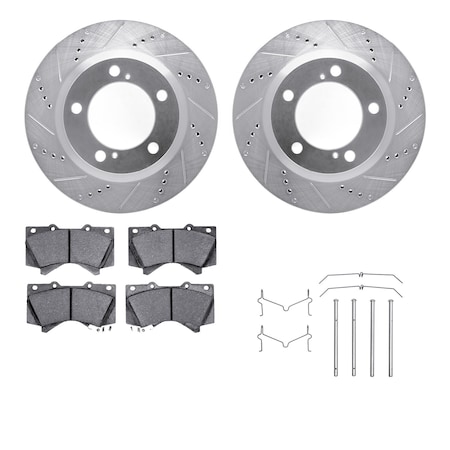 Dynamic Friction Co DFC Brake Rotor - Drilled & Slotted - Silver- Heavy Duty Brake Pad includes Hardware 7412-76021