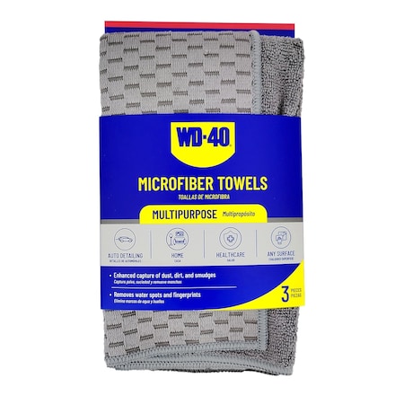 Wd-40 2-in-1 Multipurpose Microfiber Towel - Gray Color, 3PK L40182
