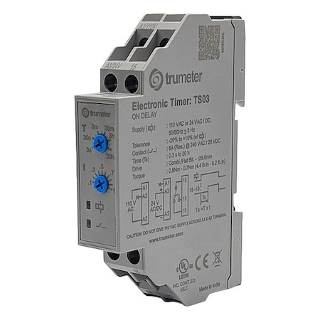 Trumeter Time Delay Relay, 110V AC; 24V AC/DC TS03