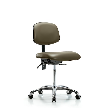 Blue Ridge Ergonomics Vinyl Chair Chrome, Med Bench, Casters, Taupe BR-VMBCH-CR-T0-A0-NF-CC-8809
