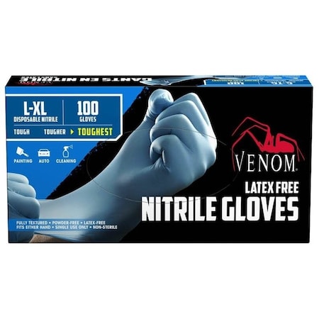 Venom Steel Disposable Gloves, 3 mil Palm, Nitrile, Powder-Free, L/XL, Blue VEN4145