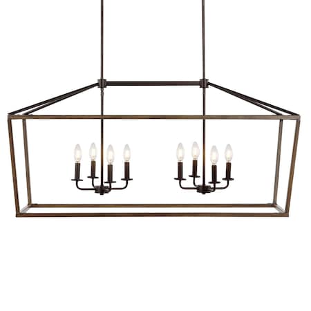 Jonathan Y Oria 46" 8-Light Iron Farmhouse Industrial Lantern LED Pendant, Oil Rubbed Bronze/Faux Wood JYL1324A