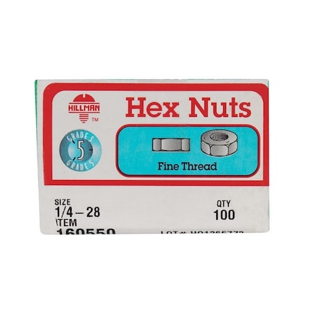 Hillman 1/4 in. Zinc-Plated Steel SAE Hex Nut, 100PK 160550