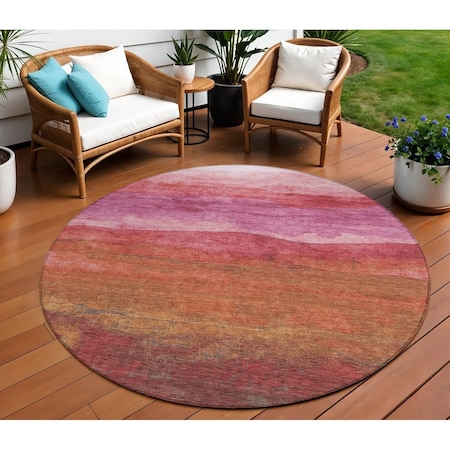Homeroots 8' Blush Mauve And Rust Round Abstract Washable Indoor Outdoor Area Rug 618132