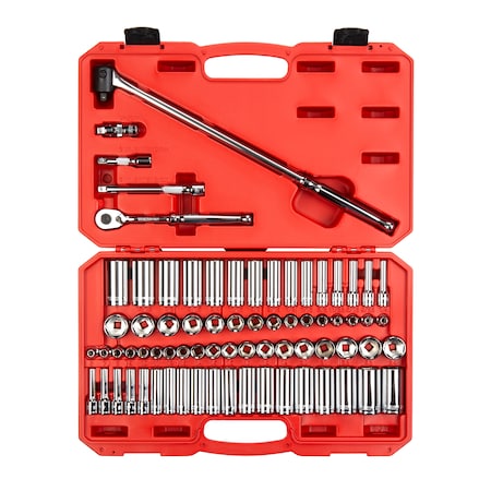 Tekton 3/8 Inch Drive 6-Point Socket and Ratchet Set, 73-Piece (1/4-1 in., 6-24 mm) SKT15311