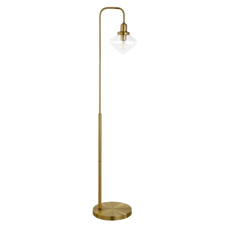Homeroots 62" Brass Arched Floor Lamp With Clear Transparent Glass Shade 523461