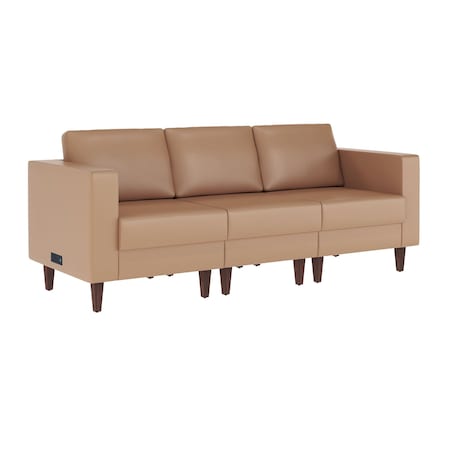 Flash Furniture HERCULES Artemis Cognac LeatherSoft Reception Sofa w/4 AC Outlets/2 USB/2 USB-C Ports ZB-8921-3S-COGNAC-GG
