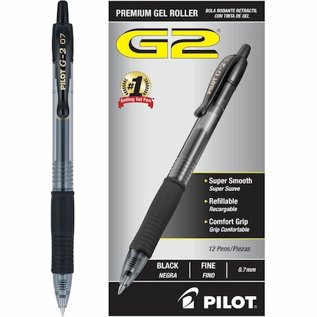 Pilot Pen, Gel, G2, Fine, Black, PK12 31020