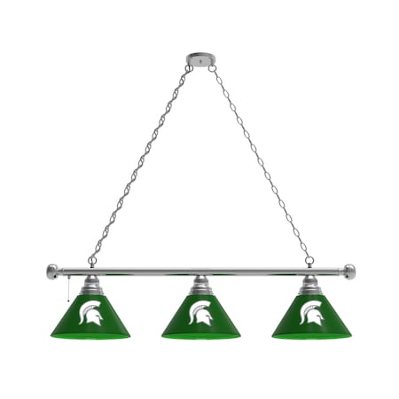 Holland Bar Stool Co Michigan State 3 Shade Billiard Light, Chrome Fixture BL3CHMichSt