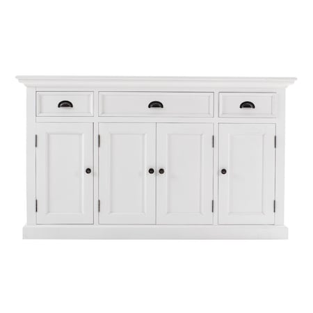 Homeroots 57in White Solid Wood Three Drawer Sideboard 388224