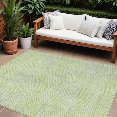 Homeroots 9' X 12' Lime Green Gray And Ivory Geometric Washable Indoor Outdoor Area Rug 594567