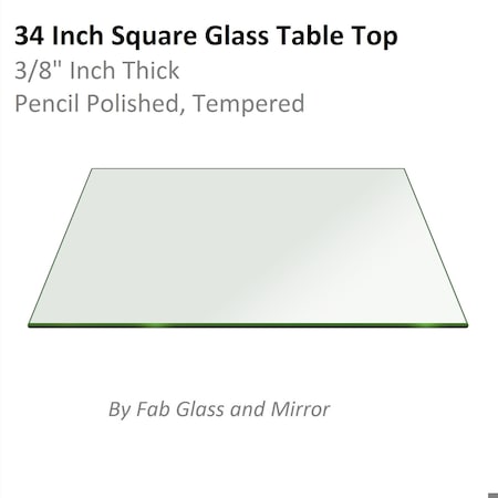Fab Glass And Mirror 34in in Square 3/8in Thick Pencil Polish Tempered Radius Corners Glass Table Top, Clear (34SQ 34SQR10THPETE-R