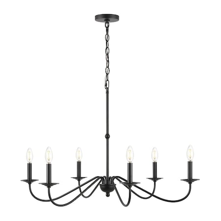 Jonathan Y Wicklow 34.75" 6-Light Bohemian Farmhouse Iron LED Chandelier, Black JYL7559B