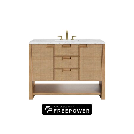 James Martin Vanities Solene 48 in. Single Vanity, Seaside Oak, w/ 3 CM Ethereal Noctis Silestone Top D225-V48-SSO-FENC