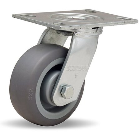 Hamilton General Service Swivel Caster, 5" x 2" Versa-Tech Gray Rubber (65A) on Polyolefin Wheel S-GS-5TE