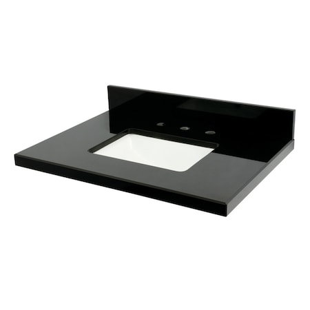 Kingston Brass 30" x 22" Black Granite Vanity Top with Rectangular Sink, 8" Faucet Drillings, Black/White KVPK3022K38SQ
