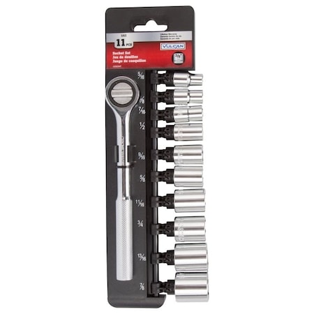 Vulcan Socket Set, Chrome Vanadium Steel, Chrome, 1232347-OG 11PC-3S