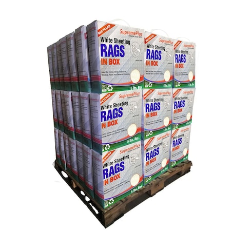Supremeplus Recycled White Sheeting Cleaning Rags, 800 lbs. Pallet, 160 x 5 lbs. Compressed Box, 160PK SP-6730