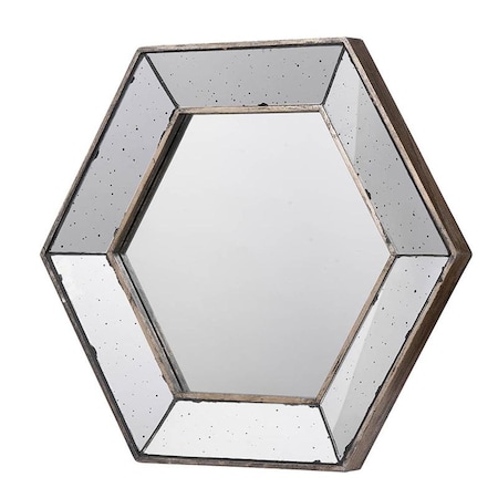 Homeroots 18" Hexagon Wall Mounted Vintage Style Glass Frame Accent Mirror 484980