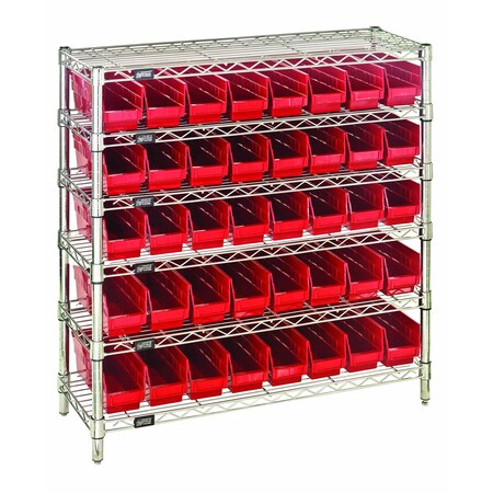 Quantum Storage Systems WIRE SHELVING UNIT W / RED BINS WR6-36-1236-101RD