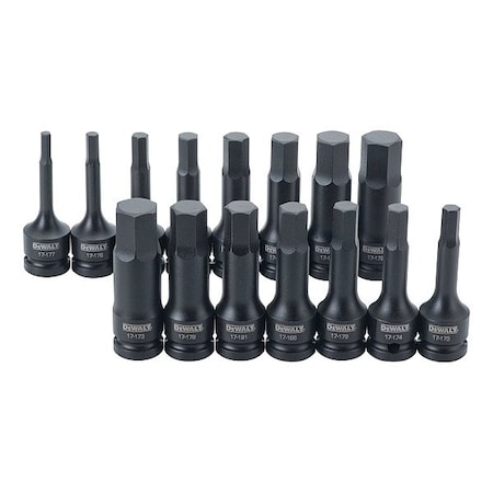 Dewalt Socket Set, Impact Hex, 1/2 in Dr, 15pcs DWMT19233