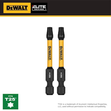Dewalt Insert Bit, T25, Impact Rated, S2 Steel DWAF2TX25IR2